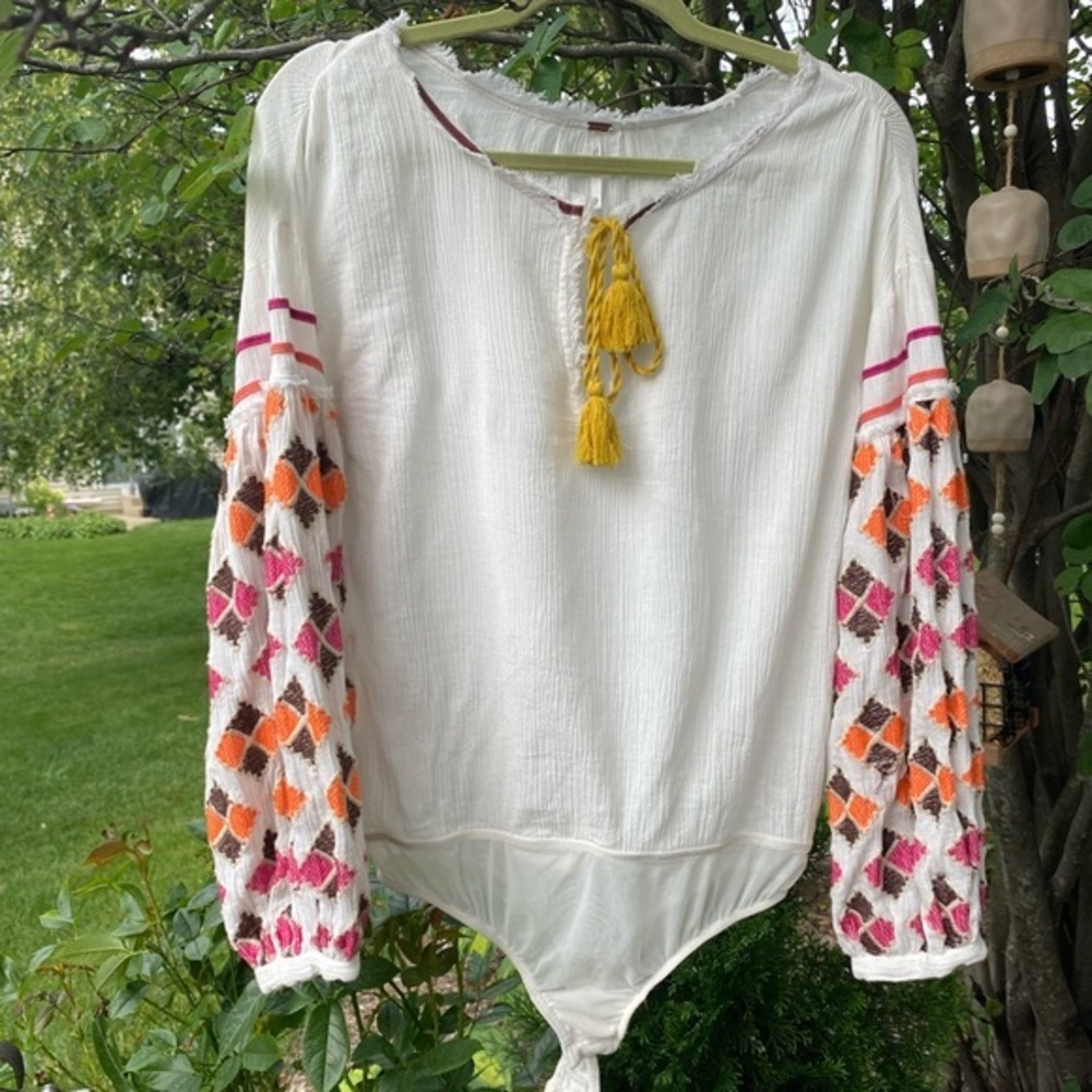 Free People boho bodysuit tassel tie to
